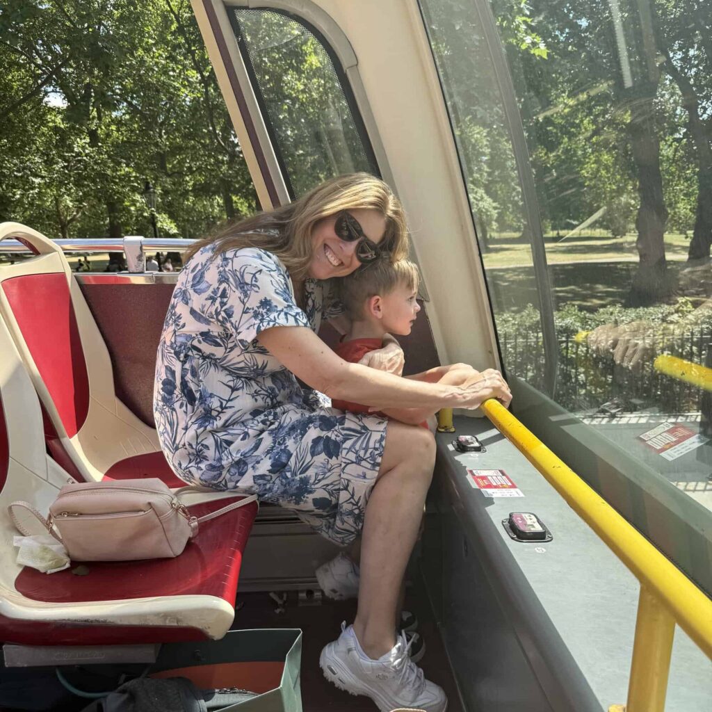 grandmother and toddler on a big bus tour in london