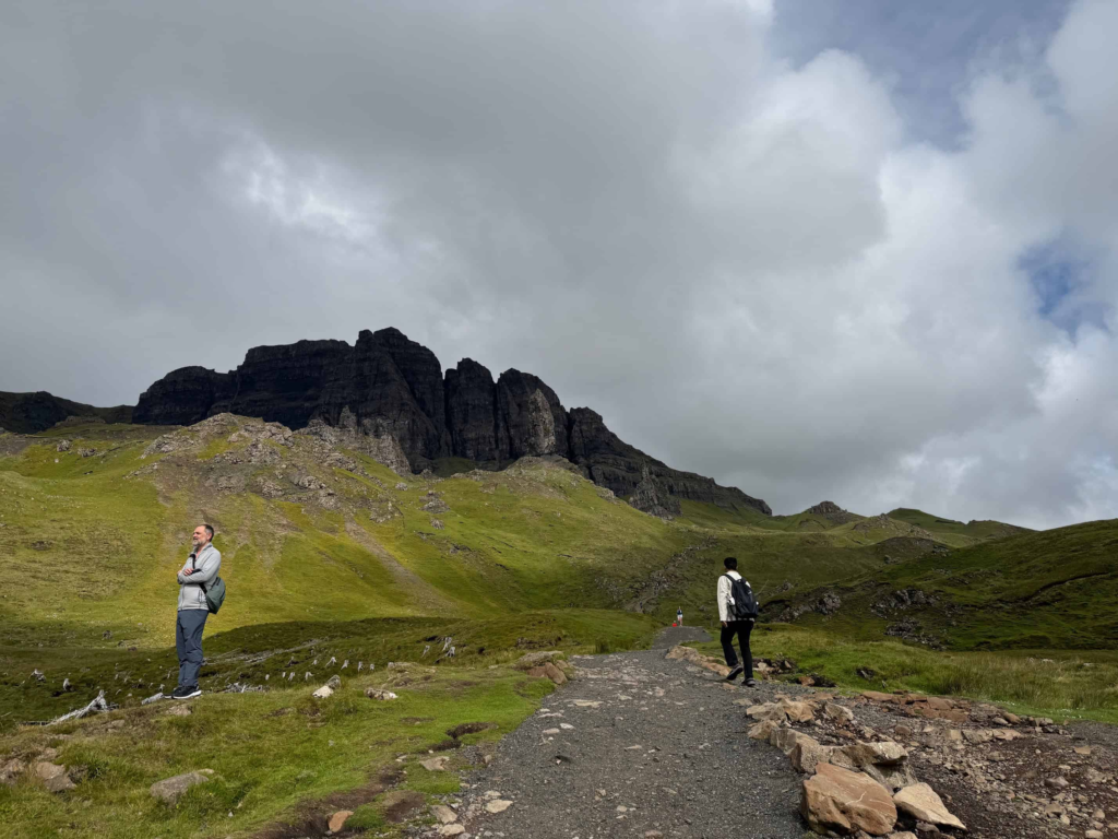A view looking up from to the Old Man of Storr rock formation
