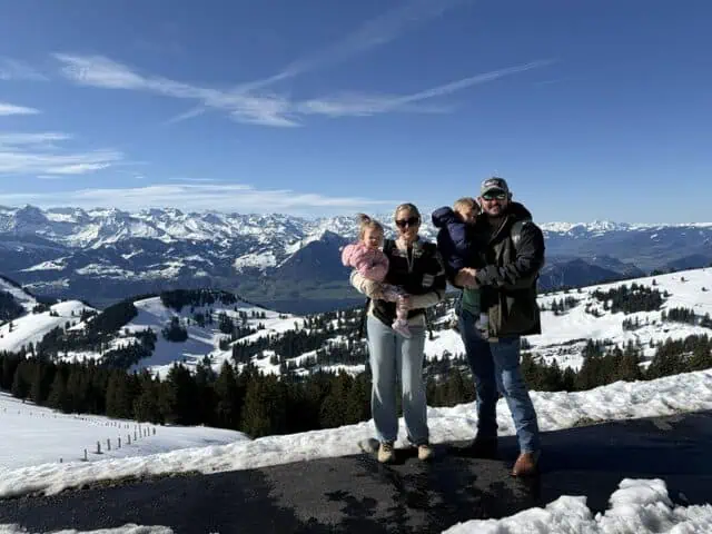 family with toddlers in the swiss alps