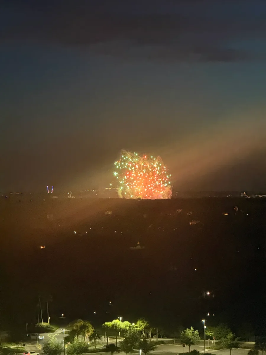 A view of the fireworks from our hotel room at the hyatt regency grand cypress