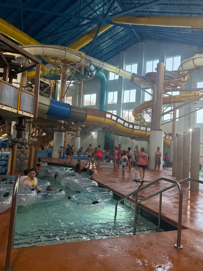 Part of the indoor waterpark at great wolf lodge in Naples with multiple slides.
