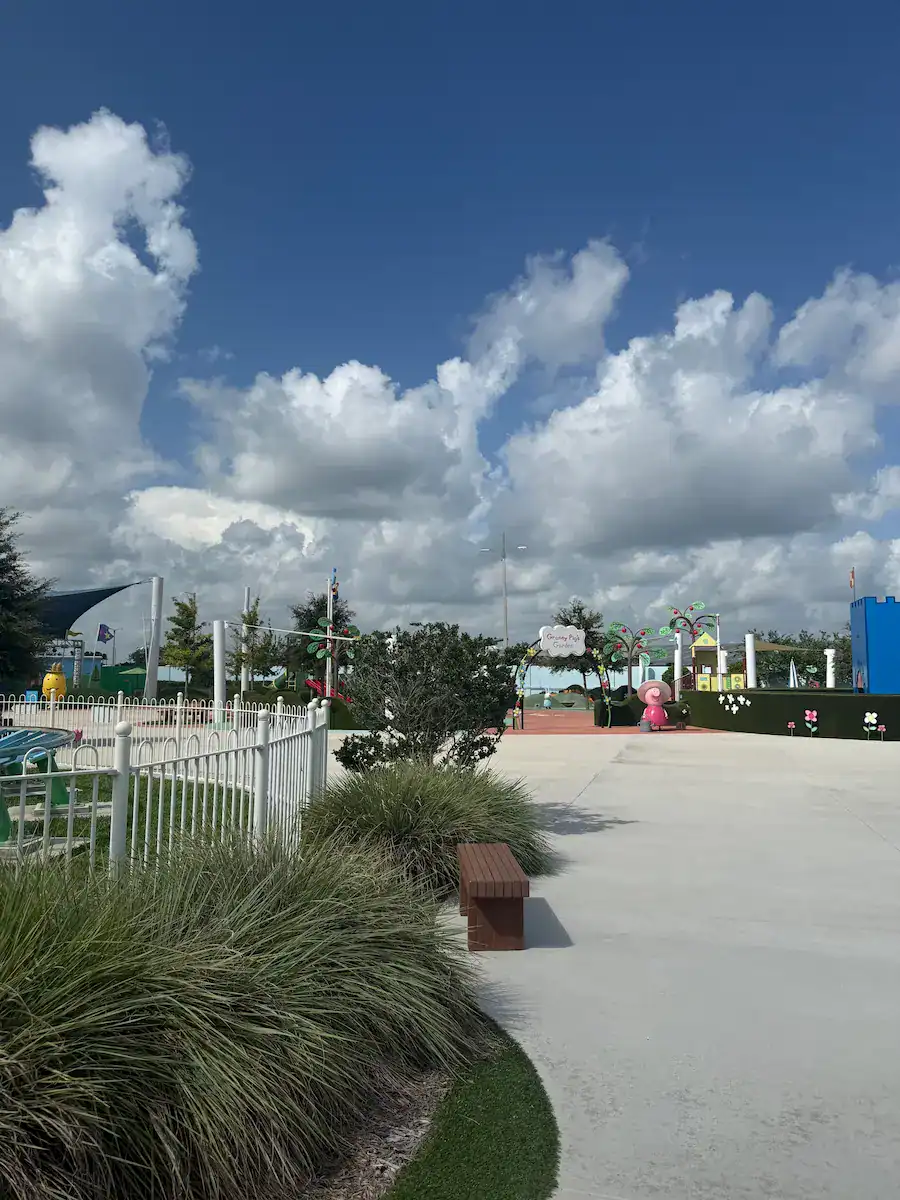 A view of Peppa Pig World, looking at the playgrounds