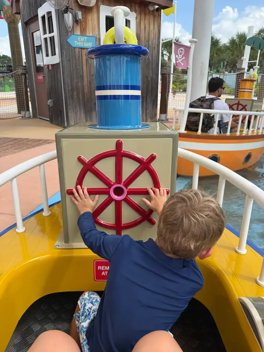 My son on the Peppa Pig World Boat Ride