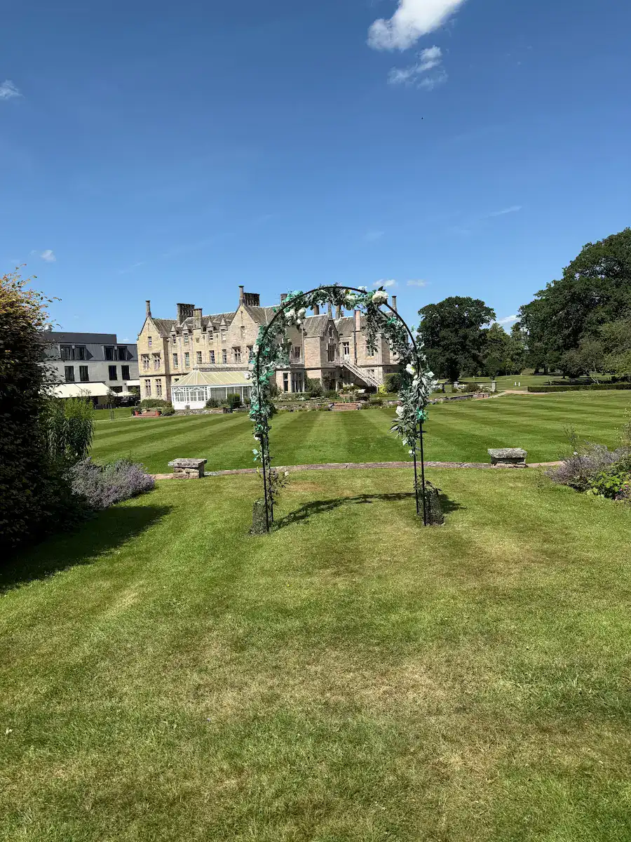 A view of the castle hotel Schloss Roxburghe from the gardens