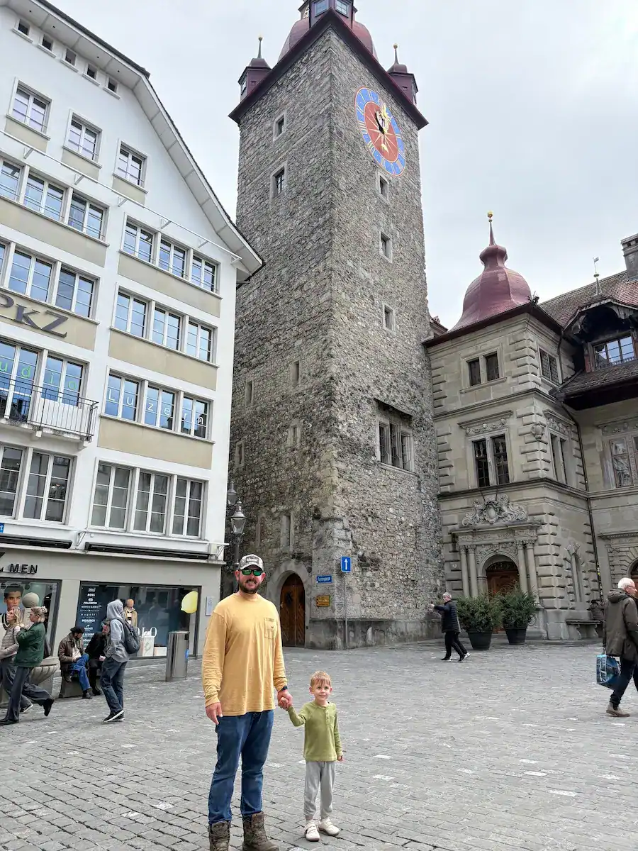 My husband and son in Old Town Zurich