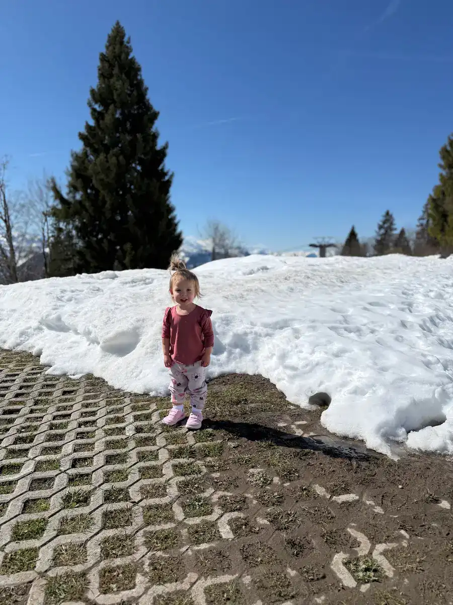 My daughter in the little village on Mount Rigi.